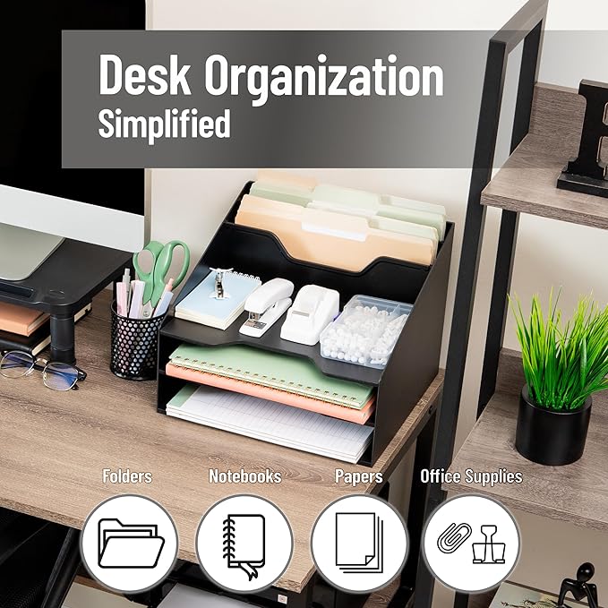 Mind Reader Desktop Organizer, Vertical File Holder, Paper Trays, Office, Plastic, Black