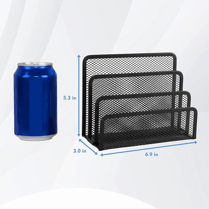 EASEPRES Desk Mail Organizer, Office Small Desktop Metal Mesh Envelope Letter Sorter Paper File Holder Organizer with 3 Vertical Upright Compartments, Black 1 Pack