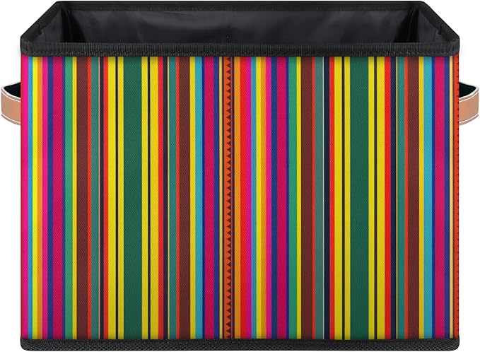 Mexican Stripes Closet Storage Bin, Foldable Storage Baskets for Shelves, Decorative Shelf Organizer Colorful Vertical Line Fabric Cube Bin for Living Room Bedroom Home Dorm