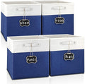 13x13x13 Inch Large Foldable Fabric Linen Cube Storage Bins【4-pack】, with Cotton Handles Closet Bins for Cabinet Shelves Home Organization and Storage bins(White&blue)