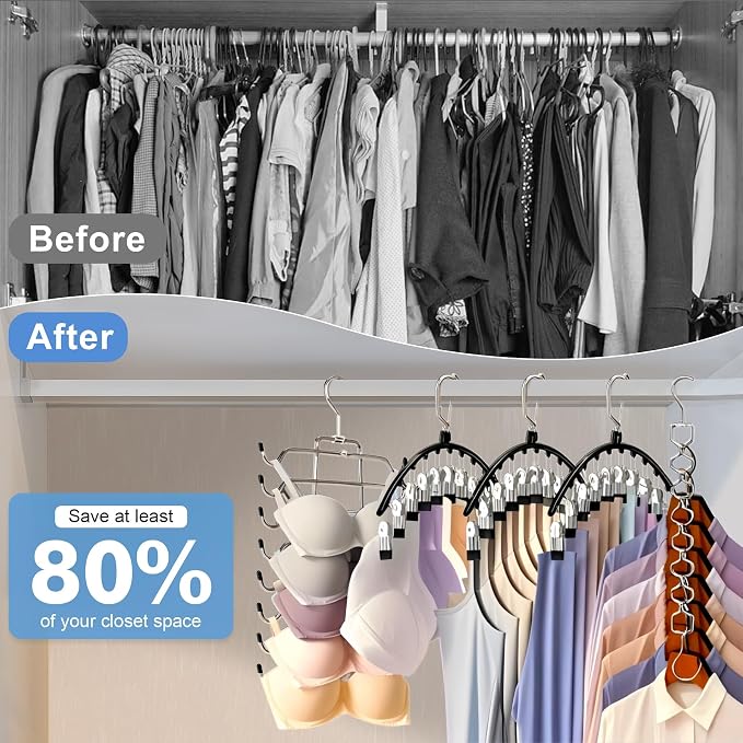 5Pcs Legging Organizer for Closet Tank Top Pant Hanger Space Saving | 3 Leggings Hangers with 30 Clips for Pants 1 Tank Top Hanger 1 Metal Magic Space Saving Hangers Closet Organizers and Storage