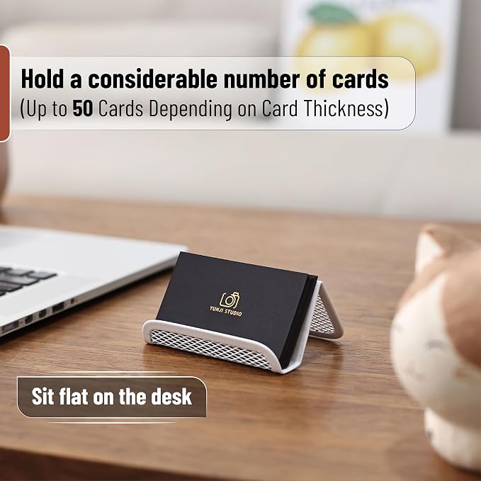 Mr. Pen- Metal Mesh Business Card Holders, 3 Pack, White | Durable Stainless Steel Card Stand for Desk, Office, and Business Use, Straight, Flat and Smooth Design