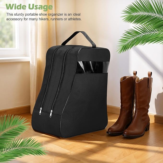 Aliceset 2 Pcs Black Boot Bags for Cowboy Two Separate Compartments Boots Portable Storage Bag for Travel Long Tube Shoes Bags Men Tall Shoe with Handle for Home Travel