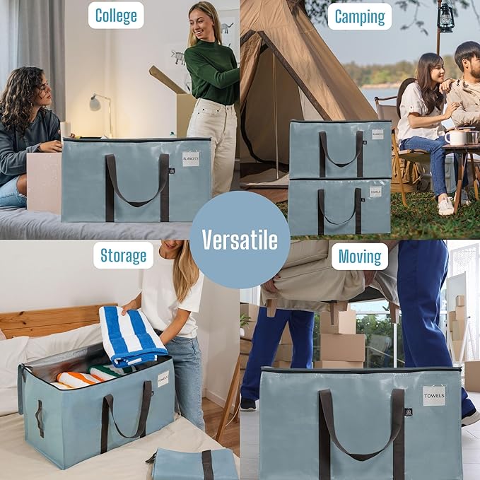 VENO 6 Pack Moving Bags, Upgraded Heavy Duty, Moving Boxes Alternative, Packing Storage Supplies for Dorm Room Essentials with Zipper for Clothes, Large Totes for Packaging (Light Blue, 6 Pack)