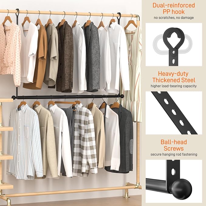 SUTINE Closet Rods for Hanging Clothes, Adjustable Closet Extender Hanging Rod, Space-Saving Closet Rod Extender Clothes Hanging Bar, Closet Poles for Hanging Clothes Organizer (Black, 31.5-47.2 IN)