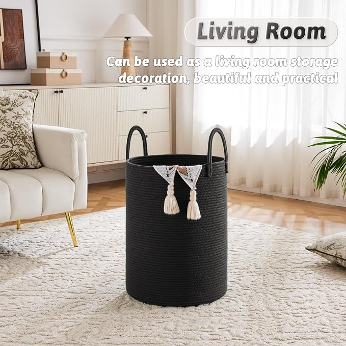 Artfeel Laundry Basket,Woven Cotton Rope Laundry Hamper,100L for Decorative Storage of Dirty Clothes,Toys and Blankets in Bathroom,Baby Room and Living Room