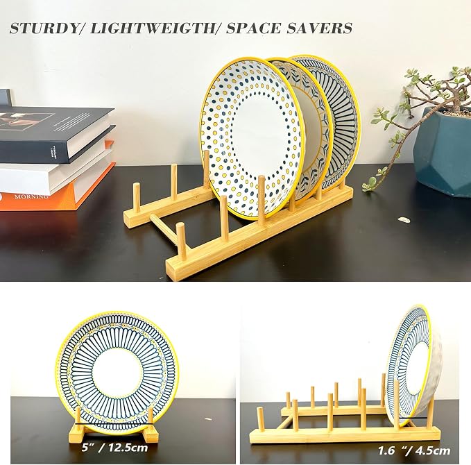 Plate Display Stands, 2 Pack 5-Slot Wooden Plate Holder Organizer | Sturdy Craft Show Display Stand for Art Prints, Book, Photo, Picture Frame, Plaque, Platter and Tabletop Decor