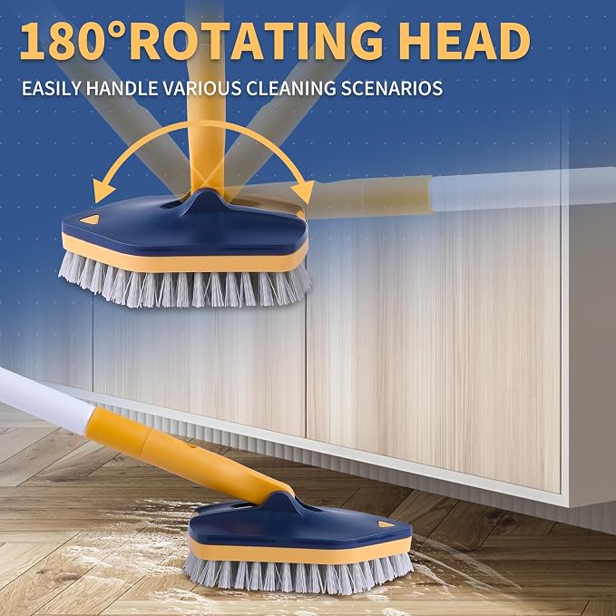 BOOMJOY Tub Scrubber with Long Handle, 58" Extendable 3 in 1 Tub Cleaner Brush with Long Handle, No Scratch Shower Cleaning Brush for Bathtub, Bathroom Ceilings, Toilet, Kitchen, Floor