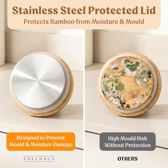 EDELHAUS Overnight Oats Glass Jars, Bamboo Lids, Spoons & Labels - 4x16oz | 4 Thick Glass Jars With Airtight Bamboo Lids, Matching Spoons and 24 Labels for Overnight Oats, Chia Pudding and Yogurt