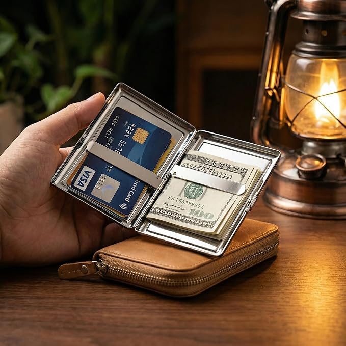 Vintage Art Deco Versatile Card & Cash/Cigarette Holder Case, Slim Metal Wallet for Women Men Credit ID Business Cards (#D)