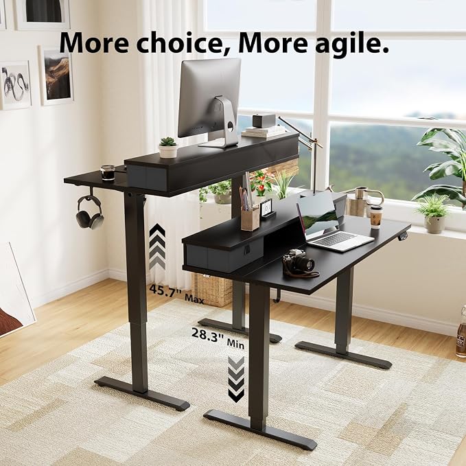 Agilestic 63 x 24 Inches Electric Standing Desk with 2 Storage Drawers, Stand Up Desk Adjustable Height, Sit and Stand Computer Table with Splice Board, White