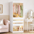 HUAHUU Freestanding 2FT Closet System with 3 Wood Drawers & Glasstop, 24" Closet Organizer System with Hanging Rod & LED Lights, Walk-in Closet Systems for Small Closets, White (24"L x 16" W x 80" H)