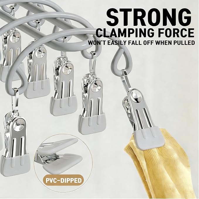 Pants Hangers with 20 Clips, Space Saving Hanging Closet Organizer (Grey) | 360°swivel & non-slip rustproof clips, multi-functional organizer holds leggings, skirts, hats, socks, scarves and lingerie