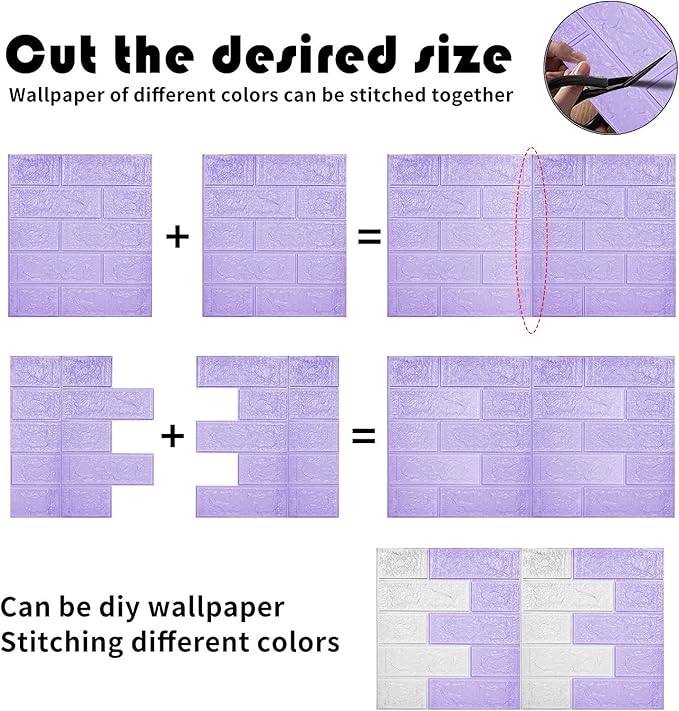 3D Wall Panels, 58 sq.feet Coverage, Printable Wallpaper Sticker with Self-Adhesive Waterproof Brick PE Foam Wall Panels Peel and Stick for Interior Wall Decor, Home Decoration 40 PCS Purple