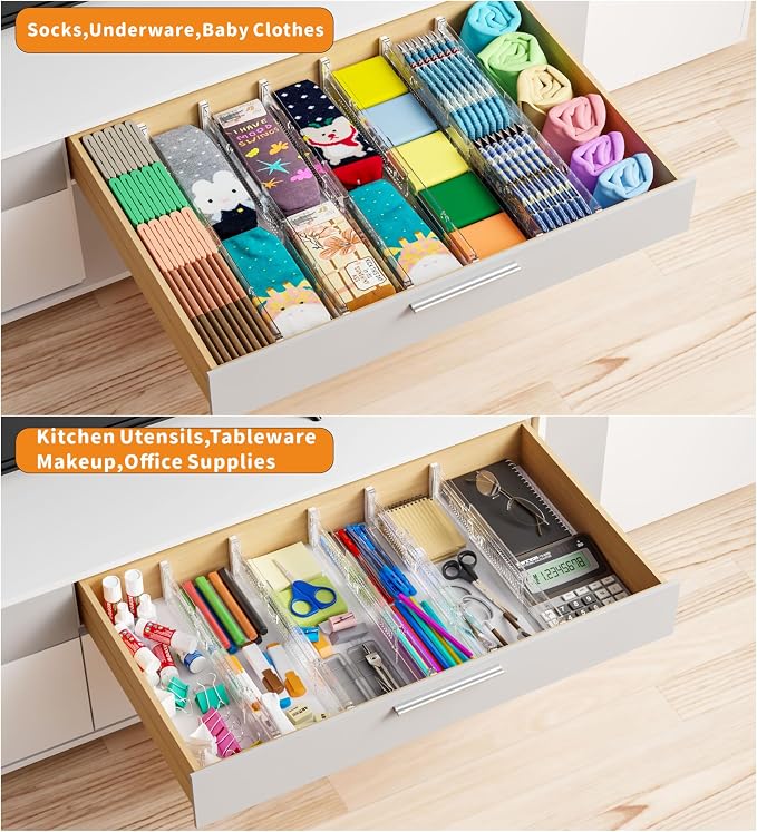 Yieach 12 Pack Clear Expandable Deep Drawer Separators From 15 to 21'' - 3.2 Inch Tall Acrylic Drawer Dividers for Clothes,Dresser Drawer Dividers for Dresser,Baby Nursery,Clothing,Sock or Underwear