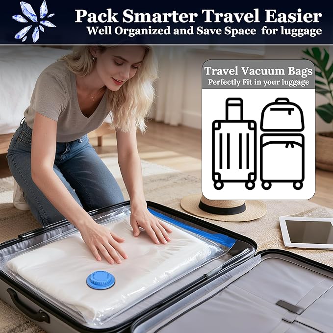 Vacuum Sealing Bags for Clothing Travel,Space Saver Vacuum Storage Bags with Wireless Air Pump (15 Combo Bags+Electric Pump)