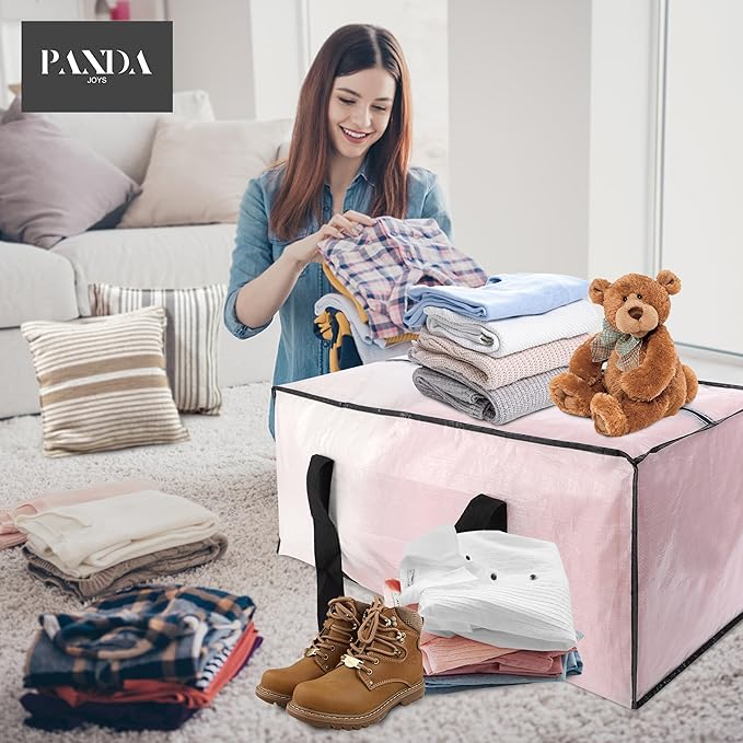 PANDA JOYS Extra Large Moving Bags with Zippers & Carrying Handles, Heavy-Duty Storage Tote for Space Saving Moving Storage, Fold Flat, Alternative to Box and Bin - 8 Pack, Semi-Transparent