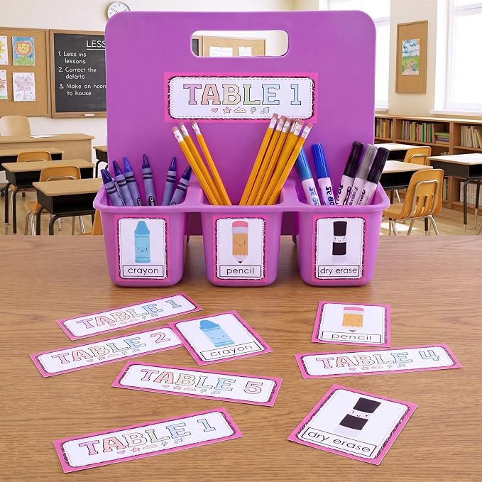 20pcs Teacher Toolbox Labels Classroom Caddy Labels Decoration Self-Adhesive Caddy Toolbox Sticker Crayon Pencil Dry Erase Organizer Pen Holder Tag for Preschool Back to School Table Decor(Colorful)
