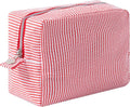 Large Capacity Striped Pencil Case Cosmetic Bag with Zipper Portable Stationery Organizer Pouch for School Students Teens Travel Toiletry Bag (Red)