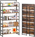 4NM No Assembly Extra Wide 5 Tiers Folding Bookshelf Storage Shelves Vintage Bookcase Standing Racks Study Organizer Home Office (Rustic Brown Black)