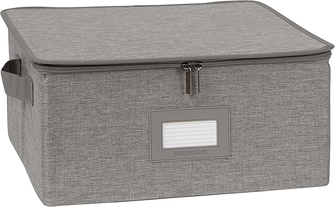 Covermates Keepsakes Zip-Top Storage Box Set, 3 Pack Heavy Duty Polyester Organizer Bins, Stackable Design, ID Window, Reinforced Handles, Closet Home Storage, Grey Heather