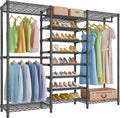 VIPEK S3 Heavy Duty Garment Rack Freestanding Clothes Rack Closet Storage Organizer Large Wardrobe with 8-Tier Shoe Rack, Hanging Rod, Adjustable Shelf, 68.9" L x 15.7" W x 76.4" H, Black