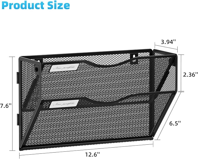 Marbrasse Wall File Holder 2-Tier Hanging Wall File Organizer, Mesh Mail Holder for Papers, Wall Mount File Clipboard & Magazine Organizer Great for Office Home - 2P
