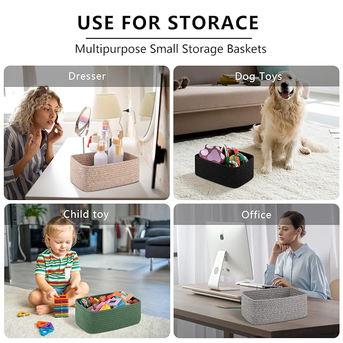 OIASKET 4 Pack Small Storage Shelf Baskets for Organizing, Mini Woven Rope Storage Bins for Towels, Cute Decorative Closet Organizer，Baby Nursery, Gift Empty Baskets -11.81''Lx7.87''Wx4.72''H-White
