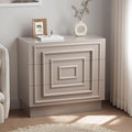 Aoikax Modern 3-Drawer Dresser, Sculptural Mid-Century Drawer of Chest with Geometric Square Pattern, Contemporary Accent Dresser for Bedroom, Living Room, Taupe Color