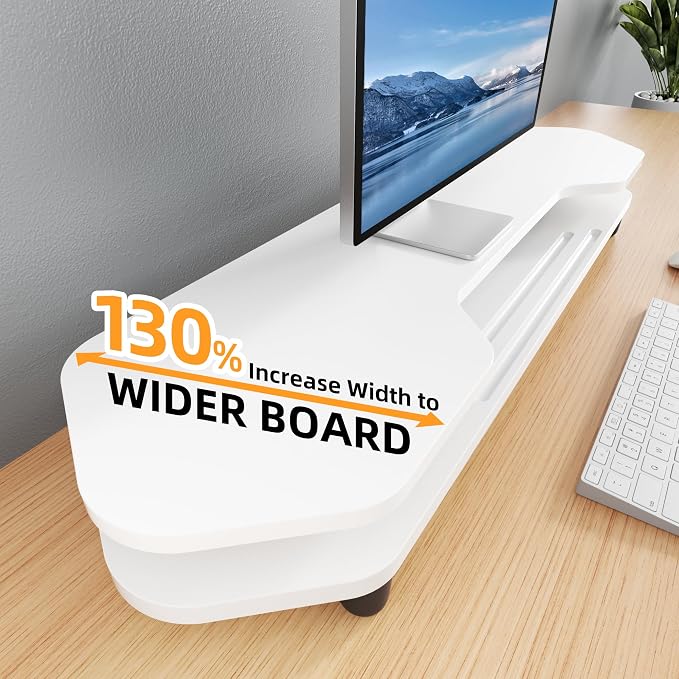 AFOOYO 2 Tier Dual Monitor Stand Riser,Wider Board Computer Monitor Stand for 2 Monitors,Slot For Phone/Tablet Office Desktop Organizer for Laptop,PC,Computer,Printer,White