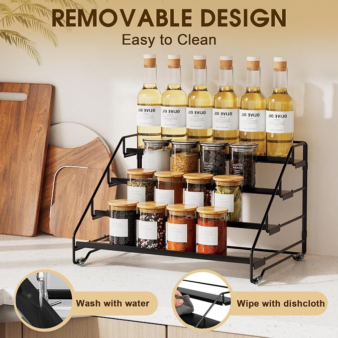 Jolitac 4-Tier Spice Rack Organizer, Depth Adjustable Step Shelf, Metal Spice Rack Perfect for Cabinet, Countertop & Pantry Storage | Enhances Kitchen Visibility and Organization | 2 Pack