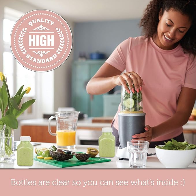 Diplastible Disposable Plastic Juice Bottles-8 Oz with Lids | 12 Pack | for Water, Orange Apple Lemon Juicing, Smoothies, Milk, Reusable, BPA Free, Tamper-Proof Caps, Catering, Takeout