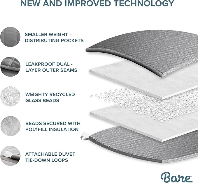 Bare Home Weighted Blanket Twin or Full Size 7lb (40" x 60") - All-Natural 100% Cotton - Premium Heavy Blanket Nontoxic Glass Beads (Grey, 40"x 60")