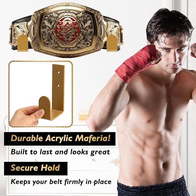4 Pcs Wrestling Championship Belt Wall Display Holder Belt Horizontal Wall Mount Display Organizer Secure Rack for Wrestling Gifts and Awards