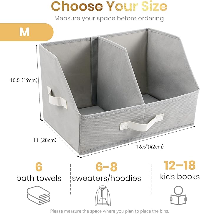 Closet Organizers And Storage - UPGRADED HEIGHT Trapezoid Storage Bin W/ Handles & Adjustable Dividers, Fabric Collapsible Storage Bins For Clothes Storage & Shelf Organizer (3pcs, Medium, Light Gray)