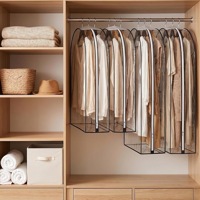 6Pack Garment Bags for Hanging Clothes - Clear Garment Bags with Zipper, Suit Bags for Closet Storage, Clear Hanging Clothes Protector Covers for Coats, Shirts, Dresses (40 & 50 Inch)