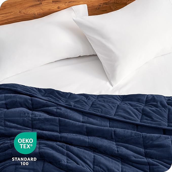 Bare Home Weighted Blanket Queen Size 17lb (60" x 80") for Adults - Minky Fleece - Premium Heavy Blanket Nontoxic Glass Beads (Dark Blue, 60"x80")