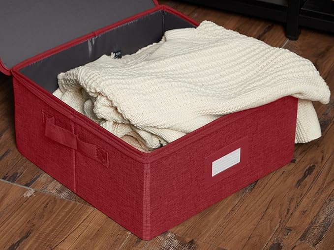 Covermates Keepsakes Zip-Top Storage Box Set, 3 Pack Heavy Duty Polyester Organizer Bins, Stackable Design, ID Window, Reinforced Handles, Closet Home Storage, Red Heather