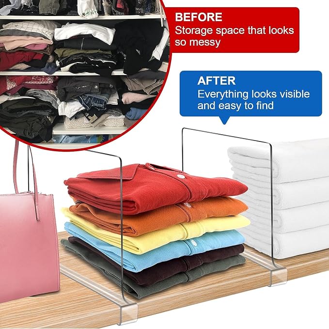 Acrylic Shelf Dividers for Closet Organization 18PCS Closet Shelf Divider Closet Dividers for Shelves Shelf Organizer for Closet Shelf Organizer for Wood Closet Separator Clear