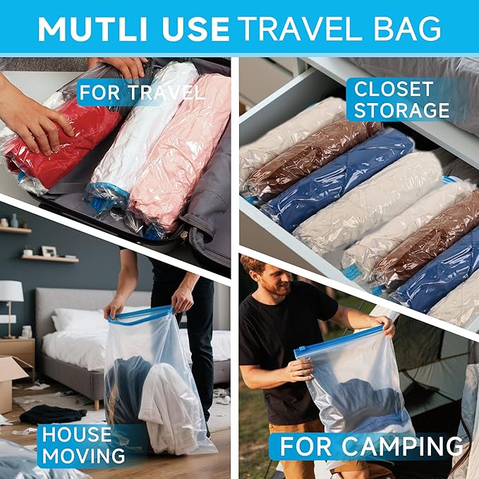 Compression Bags for Travel - Travel Essentials - 25 Pack Space Saver Bags - No Vacuum Needed - Compression Packing Bags for Cruise Accessories
