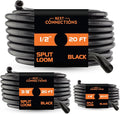 BEST CONNECTIONS 3-Pack (1/4", 3/8", 1/2" x 20 ft Each) Assorted Split Wire Loom Flex-Guard Convoluted Tubing – Protective Split Cable Sleeves/Conduit for Automotive Home Industrial Electrical – Black