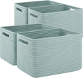 4 Pack Storage Baskets for Organizing Toys, Towels, and Clothes, Woven Basket for Shelves, Sturdy Nursery Cube Bins for Storage, 13''L x9''W x7.8''H, Frosty Green