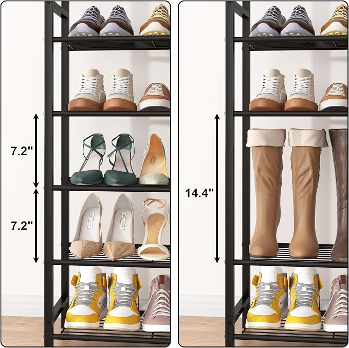 HOMEFORT 10 Tiers Shoe Rack Organizer,39.4" Shoe Storage Shelf for Closet, Shoe Rack for Entryway,Holds 45-50 Pairs of Shoe, Tall Shoe Stand with Metal Shelves and MDF Top Board,Rustic Brown