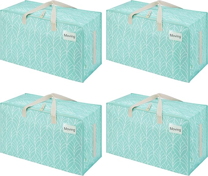 VENO 4 Pack Extra Large Heavy Duty Moving Bags with Wide Opening & Reinforced Handles, Reusable Storage Tote Bags with Strong Zippers for Clothes, College Dorm Essentials & Moving Supplies