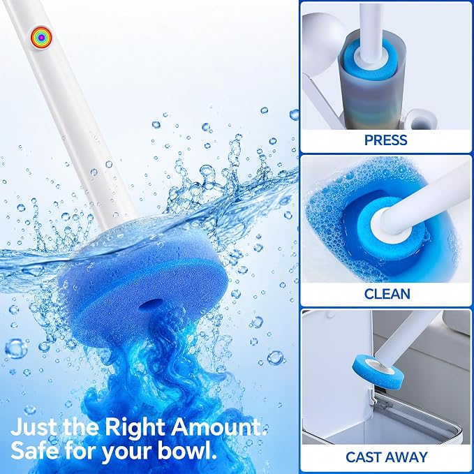 2-Pack Disposable Toilet Brushes and Brush Holder with Extended Handle, Includes 28 Cleaning Replacement Brush Heads for Cleaning Toilets, Bathrooms, and Bathtubs - Colored Refill Heads