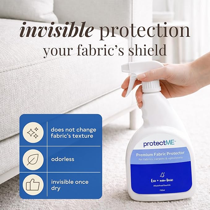 protectME Fabric Protector Spray Bundle - 25.4 oz + 84.5 oz - Non Toxic, Odorless Upholstery & Fabric Stain Guard for Couch, Carpet, Shoes, Sofa, Furniture - Water-Based & Long-Lasting Protection
