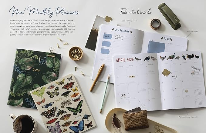 High Note 2026 Monthly Planner, 17-Month Planner: August 2025 – December 2026, 7.75" x 9.75", Greenery with Flexible Cover, Gold Foil, Project & Goal Planning Pages