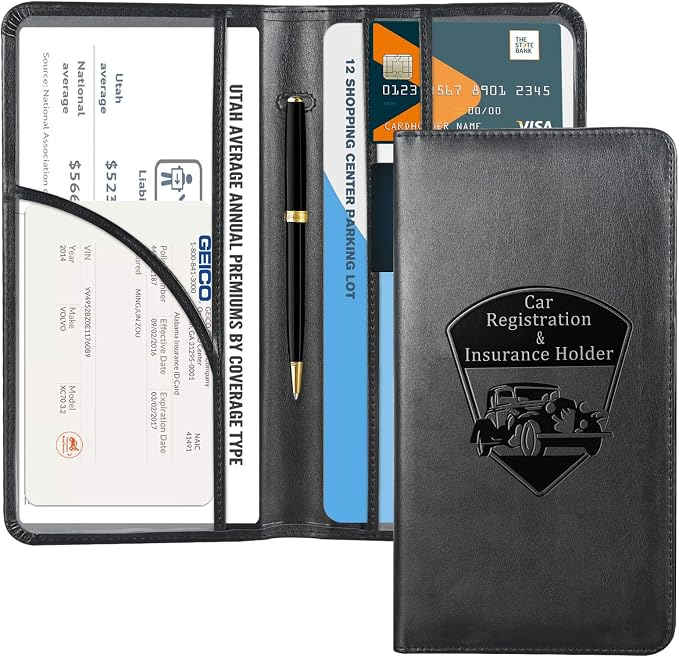 CoBak Car Registration and Insurance Holder | Vehicle Glove Box Organizer, Auto Truck Compartment Document Case with Magnetic Closure for Insurance & Driver License