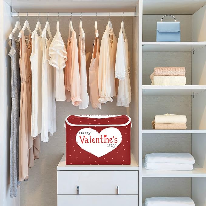 CaTaKu Large Fabric Storage Bins With Lids,Valentine's Day Hearts Storage Boxes With Handles for Organizing Clothes, Collapsible Storage Cube Bins Baskets for Shelves
