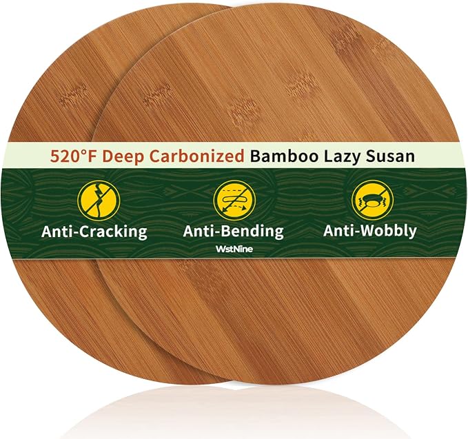 Bamboo Wood Lazy Susan 11", Set of 2, Lazy Susan for Table Top, Deep Carbonized Rotating Tray, Large Spin Base, Spice Rack Organzier, Turntable for Cabinet, Counter, Pantry, Kitchen, Bathroom